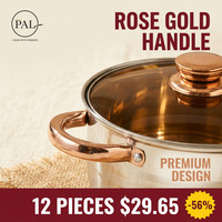 Ensemble de casseroles en acier inoxydable à corps droit, 6 pièces, comprenant une marmite, une casserole, une poêle à frire avec couvercle en verre et poignée rose doré, pour la cuisine domestique