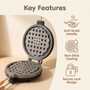 <span class=keywords><strong>Gaufrier</strong></span> rond antiadhésif pour cuisinière, avec poignée en bois, moule à gaufres double face en aluminium pour le camping - Product Image 2