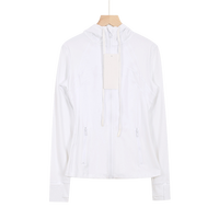 Veste de yoga à capuche pour femme, veste d'entraînement ajustée à fermeture éclair intégrale, veste de sport à séchage rapide avec trous pour les pouces pour le Pilates, la course à pied et l'entraînement