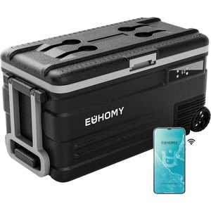 ตู้เย็นไฟฟ้า EUHOMY 80QT 12V 24V DC 100-240V AC ควบคุมผ่านแอพ ตู้เย็นพกพาสำหรับรถยนต์ สีดำ พลาสติก ตู้แช่แข็งขนาดกะทัดรัด - Product Image 1