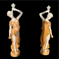Statue en marbre grandeur nature avec lampe, statues en marbre naturel avec base ronde, statue de femme sexy en marbre