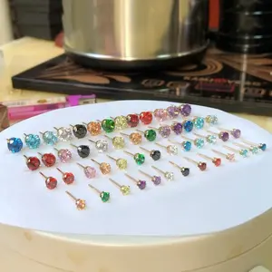 Birthstones Vintage Zircão Stud Brincos 14K Gold Filled Mulheres Meninas Descobertas Jóias Permanentes