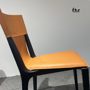 Customizable Orange Upholstered <b>Dining</b> <b>Chair</b> Black Wood Frame Leisure <b>Chair</b> Wholesale for Home Commercial Use - Product Image 4