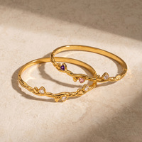 Bracelet jonc populaire en acier inoxydable plaqué or 18 carats avec zircon incrusté en forme de cœur, bijoux pour femmes, simple et inaltérable