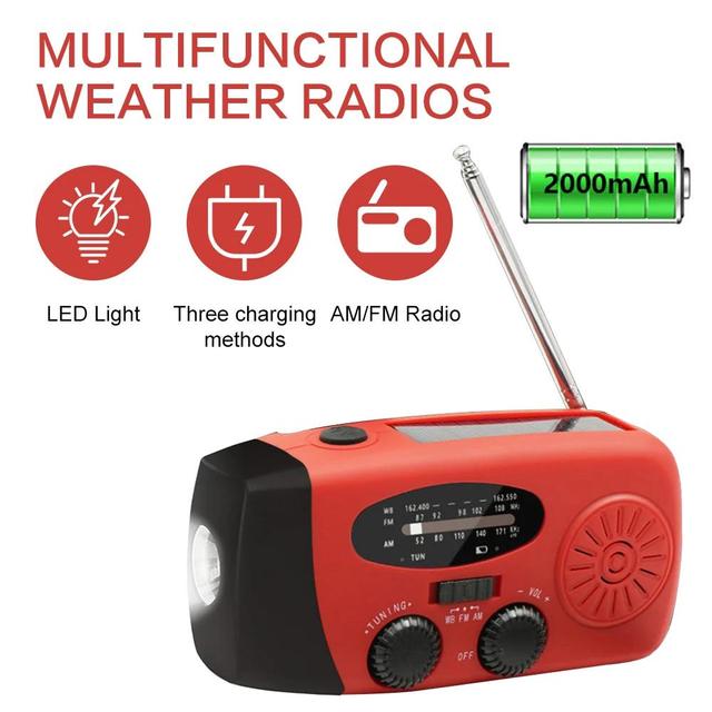 Multifunction Radio AM/FM/WB Adjustable Frequency Radio Receiver Digital Radio with Bright LED Flashlight USB / Solar Charging