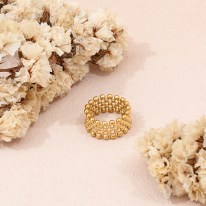 Fenny 18K mạ vàng bán buôn không thấm nước rộng rỗng nhỏ hạt ma trận Pave thép không gỉ ngón tay Vòng hợp thời trang cho phụ nữ - Product Image 4