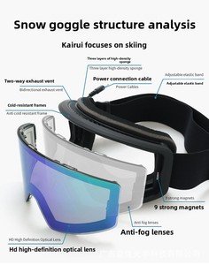 Masque de ski chauffant électrique professionnel <span class=keywords><strong>TN</strong></span>, anti-buée magnétique cylindrique, pour hommes et femmes, nouvelle collection 2026, équipement de neige - Product Image 4