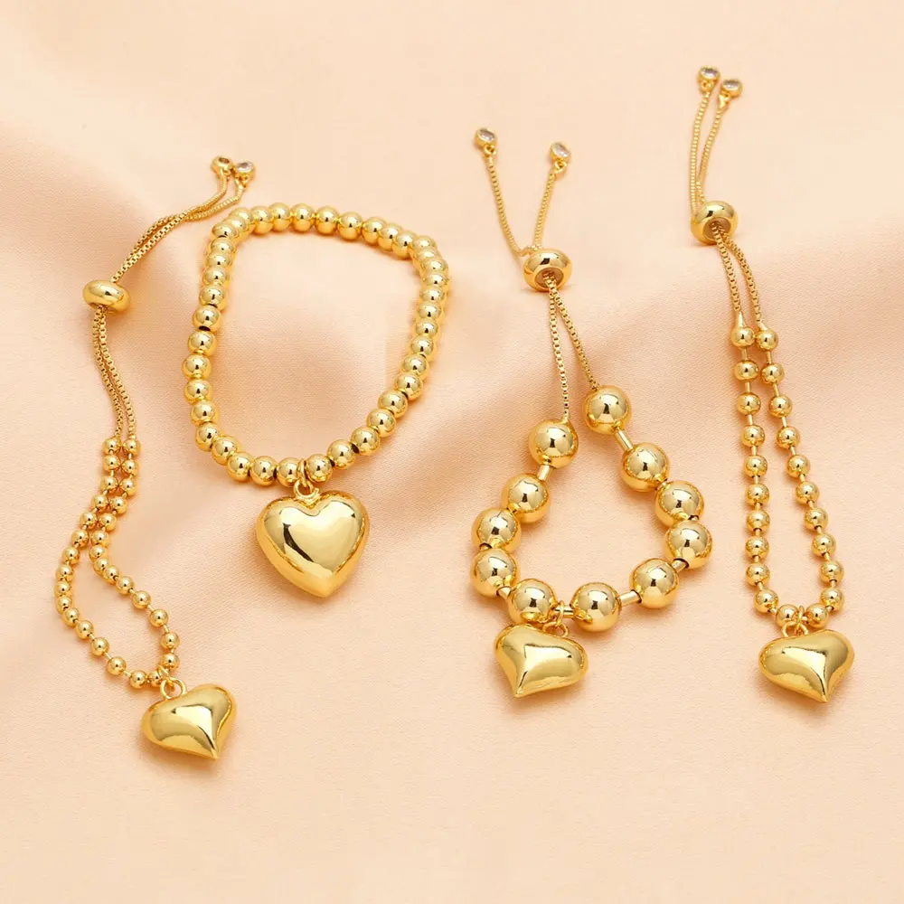 Simple Love bracelet design de mode cuivre plaqué or 18 carats bracelet de perles rondes pour les femmes