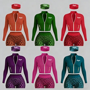 Completo Tuta Sportiva da <span class=keywords><strong>Donna</strong></span> Streetwear con Giacca a <span class=keywords><strong>Maniche</strong></span> <span class=keywords><strong>Lunghe</strong></span> e Cerniera Dorata e Pantaloncini, Stampa Ghepardo Estiva, Abbigliamento <span class=keywords><strong>Donna</strong></span> 2026 - Product Image 1