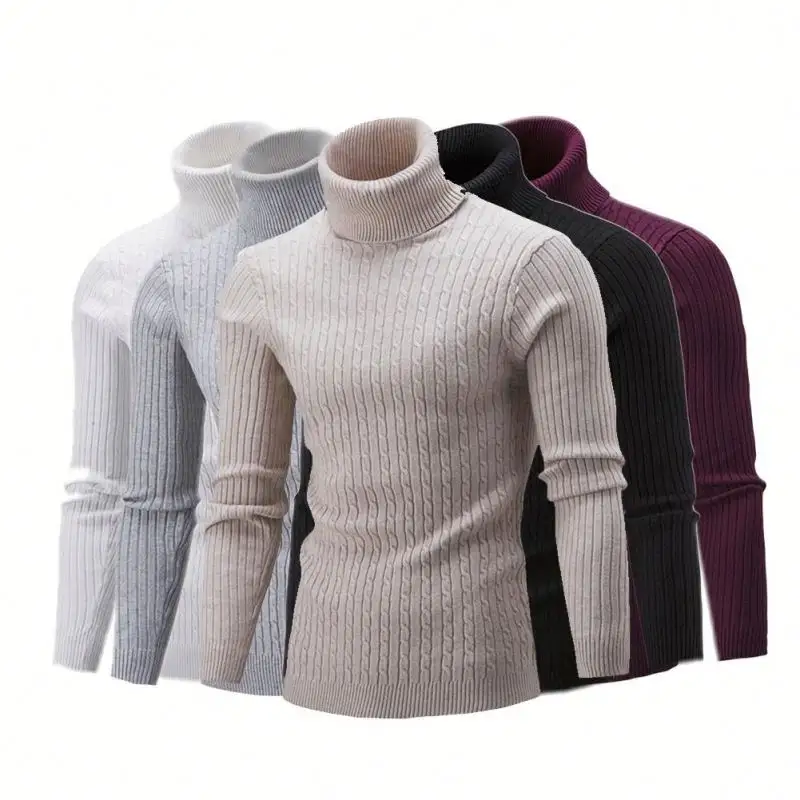 Cheap Running Men's Turtleneck, Solid Color Knitted Sweater Long Sleeve Sweater/