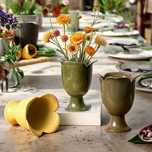 Jarrón de Cerámica Creativo Personalizado de Estilo Nórdico Moderno y Ecológico, con Forma Especial y Base Alta, para Arreglos Florales Secos en 3D - Product Image 1