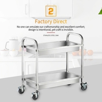 Chariot de rangement multifonctionnel personnalisable à 2 étagères en acier inoxydable brossé finition mate, 360° silencieux, pour cuisine commerciale