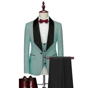 Traje de 3 Piezas para <span class=keywords><strong>Hombre</strong></span> con Chaqueta, Chaleco y Pantalones, Solapa de Chal, Jacquard con Cuello de Satén Negro, Esmoquin, Traje de Novio, Abrigo, Pantalón - Product Image 4