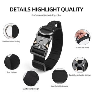 Collier tactique en nylon réglable pour l'entraînement des chiens, collier robuste pour chiens de taille moyenne et grande avec boucle en métal et poignée de contrôle - Product Image 2