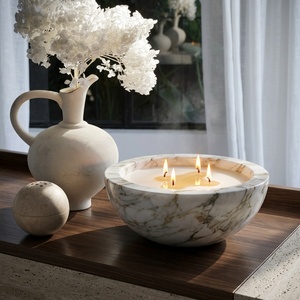 <span class=keywords><strong>Bougie</strong></span> à 4 mèches en cire de soja dans un récipient en marbre naturel, faible MOQ, personnalisation disponible |   Série de cadeaux de luxe |   Barres de Diwali en marque privée OEM - Product Image 5