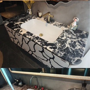 Luxurious Modern <b>Bathroom</b> <b>Vanity</b> Unit with Solid Wood & Plywood Countertop MDF Lacquer Finish Wall-Mounted Basin Mirror Included - Product Image 6