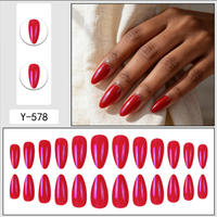 Ongles artificiels longs et brillants rouges, forme amande, à presser, réutilisables, pour manucure quotidienne féminine