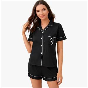 Short Sleeve Shorts Modal Women's Sleepwear Piping Customizable Bamboo Breathable Loungewear <b>Pyjama</b> Sets Cotton Sleeping Wear VN - Product Image 4