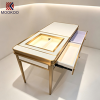 Comptoir de réception pour bijouterie, table de consultation de bijoux avec cadre doré, écran LED intégré, table de caisse pour bijoux