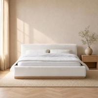 Cadre de lit rembourré en tissu bouclé moderne, lit plateforme en tissu doux avec base en bois pour chambre à coucher, hôtel, appartement, meubles