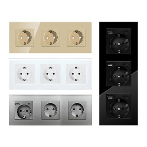 เต้ารับติดผนังแบบยุโรป 3 ช่อง สีดำ กระจกนิรภัย 16A ป้องกันการงัดแงะ แบบฝังผนัง สำหรับส่งออก - Product Image 3