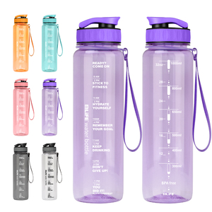 Bouteille d'eau de sport en plastique écologique sans BPA de 32 oz avec marqueur de temps, logo personnalisé, bouteille d'eau motivante pour la salle de sport - Product Image 2
