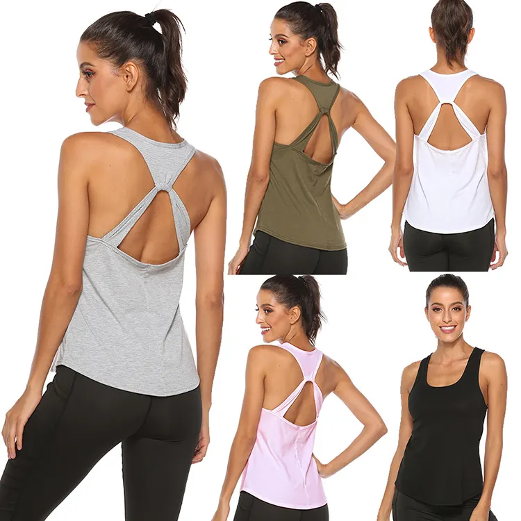 Racer back Athletic Yoga Tops Running ejercicio entrenamiento camisetas sin mangas para mujer