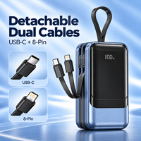 Chargeur portable haute capacité 20000mAh, charge rapide 65W PD, batterie externe avec câbles doubles détachables pour ordinateur portable, téléphone, tablette