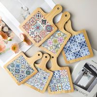 Sous-plat en MDF avec longue poignée, motif floral marocain et portugais, résistant à la chaleur, pour la décoration de table de cuisine