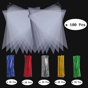 13*25cm Bopp Transparent Triangle <strong>Cone</strong> <strong>Bags</strong> Plastic Cellophane <strong>Sweet</strong> Popcorn Candy <strong>Bags</strong> with Coloured Twist Ties for Party - Product Image 3