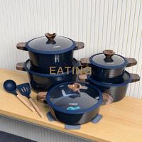 Ensemble de 15 ustensiles de cuisine en fonte antiadhésifs avec poignées en bakélite et couvercles en verre silicone, collection Granit – Vente en gros