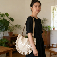 Tas Belanja Kanvas Katun ZHYD Custom Chic, Tas Tote Berumbai Elegan dan Tahan Lama dengan Logo Cetak