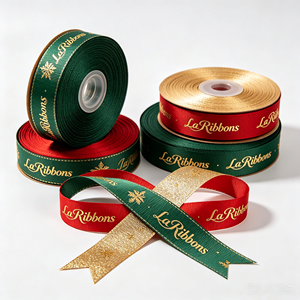Wholesale Christmas Snowflake Gold Foil Custom Logo Polyester Grosgrain <b>Ribbon</b> <b>Red</b> Green Gold Xmas Gift Box Bouquet Wreath Holid - Product Image 2