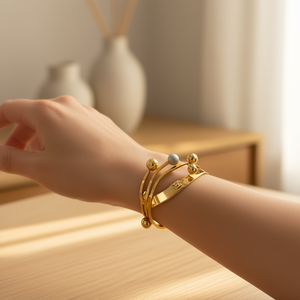 Gold Plated Stainless Steel Fashion Bangle For Women <b>Ball</b> Design Gift Jewelry - Product Image 3