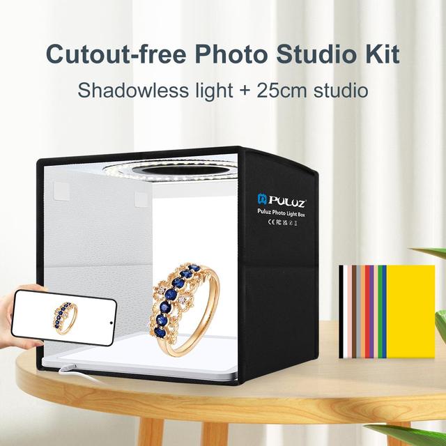PULUZ 25cm Folding Portable High CRI Ring LED Photo Lighting Studio Tent Box + Shadowless Light Lamp Panel Pad