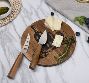 Tabla de Quesos Redonda de Madera de Acacia y Juego de Herramientas, Plato de Charcutería con Diseño de Vino y Queso, Regalo Perfecto para Amantes del Vino - Product Image 4