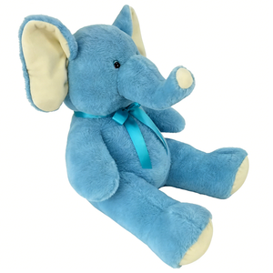 Peluche d'éléphant bleu doux personnalisable avec ruban en satin - Grand animal en peluche moelleux pour la chambre d'enfant, cadeau de câlin pour l'heure du coucher des enfants - Product Image 2