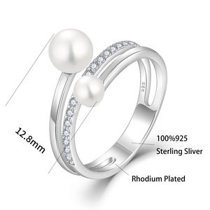 Yh Schmuck Sterling Silber Süßwasser Perle und Cz Verlobung sring Rhodinierte Hochzeiten Perle Verlobung sring - Product Image 4