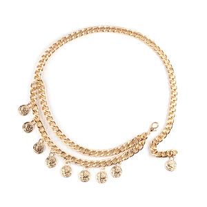 จี้เหรียญสไตล์เรโทรพร้อมพู่ห้อยประดับเอวสำหรับผู้หญิง ทำจากโลหะผสมสังกะสีสีทอง ดีไซน์สองชั้น เหมาะสำหรับงานปาร์ตี้และฮิปฮอป - Product Image 5