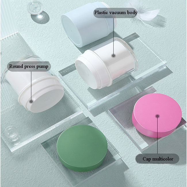 Hot Sale White Plastic Airless Pump Acrylic Vacuum Cream Jar Cylinder Round Small Cosmetic Jar