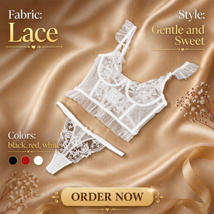Completo Intimo Floreale in Rete con Volant e Spalline, Bustier Trasparente e Perizoma Scavato, Lingerie Elegante da Donna - Product Image 1