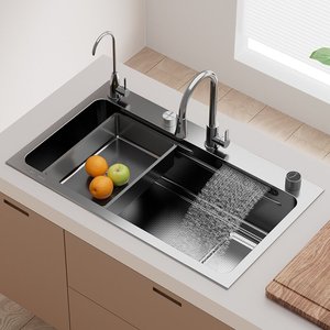 Évier de cuisine en acier inoxydable 304 épaissi de 5 mm, cuve simple avec <span class=keywords><strong>collecteur</strong></span> de déchets, installation en montage supérieur ou encastré - Product Image 1