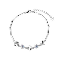 Siap Kirim Gelang Perak Sterling S925 Motif Clover Bamboo Knot dengan Moissanite VVS 1CT untuk Wanita, Perhiasan Pernikahan