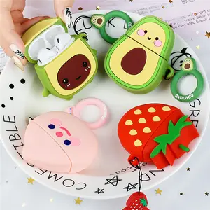 Cartoon Lovely Cute 3D Fruit Avocado Strawberry Peach Pattern Cover With Hooks Soft Silicone CaseためAirPods 1 2