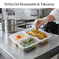 Boîte alimentaire jetable en PP à 3 compartiments avec couvercle transparent, boîte à emporter pour la préparation des repas au restaurant