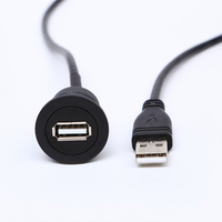 Conector USB Tipo A 2.0 Hembra a Macho con Cable de Extensión (60cm/150cm) para Instalación en Orificios de 22mm