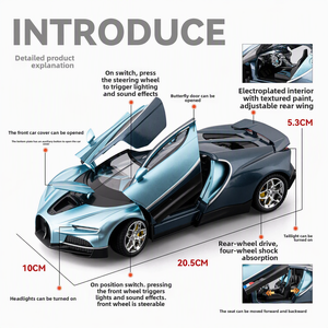 Modèle de supercar en alliage moulé sous pression à l'échelle 1/24 avec lumières et effets sonores, voiture jouet de simulation avec portes et capot ouvrables, cadeau <span class=keywords><strong>pour</strong></span> garçons - Product Image 3