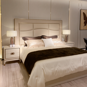 Italian Minimalist Luxury Genuine Leather Double <b>Bed</b> Solid Wood <b>Frame</b> Master Bedroom King Size <b>Bed</b> - Product Image 1