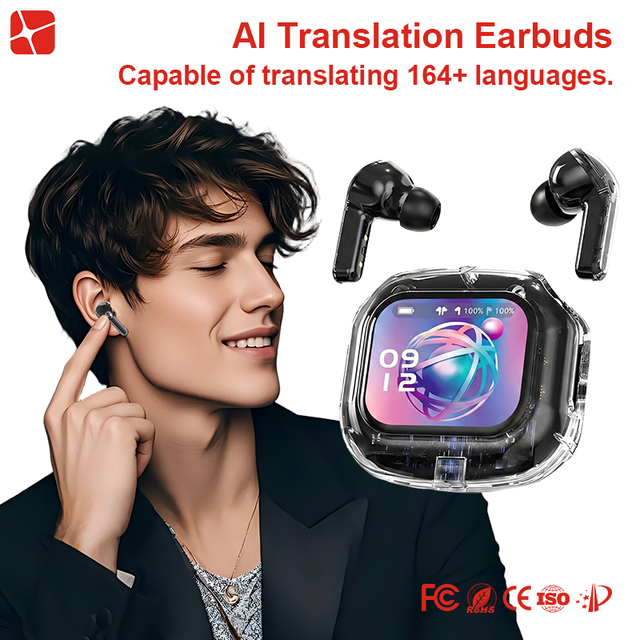 TWS Smart Earbuds LCD Touch Screen Digital Display AI Translator ANC In-Ear Wireless Headphones 16 Languages High-Fi IPX5