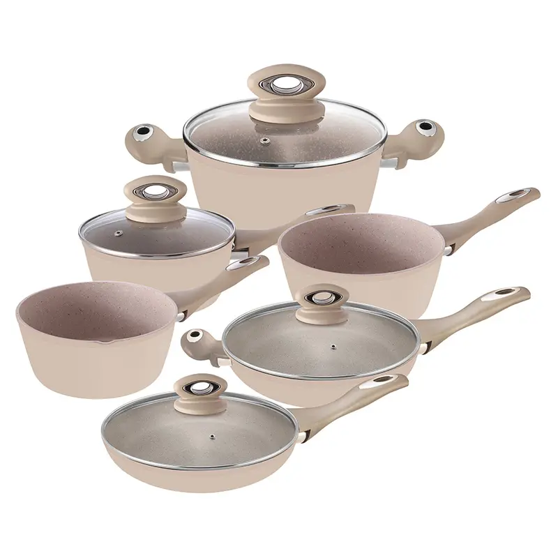 Set Peralatan Masak Marmer Turki, 10Pcs Panci Masak Casserole Anti Lengket